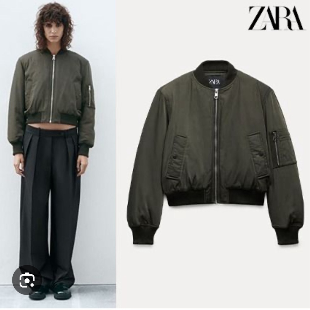 Cropped bomber khaki